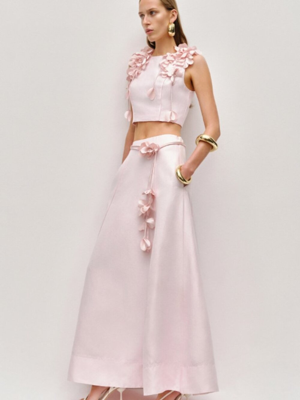 Aje Camille Pink Linen Blend Flower Applique Maxi Skirt NWOT - Picture 3 of 12